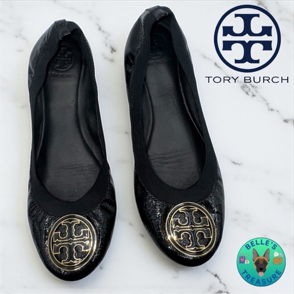 Tory Burch Black Flats with Gold Emblem 8.5 - Picture 1 of 1
